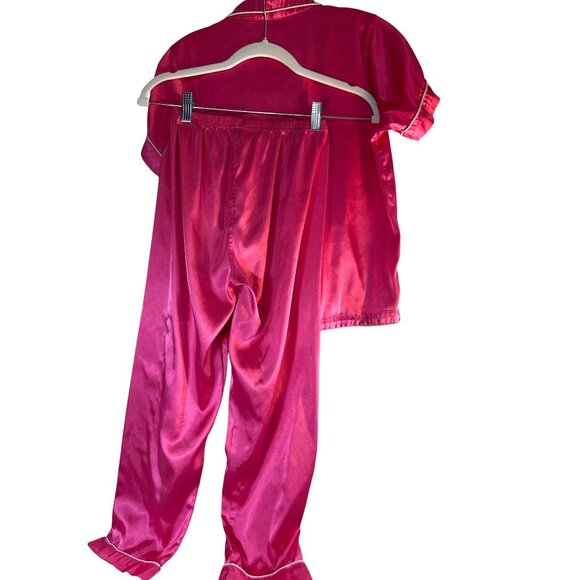 Weixinbuy Girls Pajama Set Top Short Sleeves Button Up Pocket Pants Pull-On Pink - Picture 2 of 4